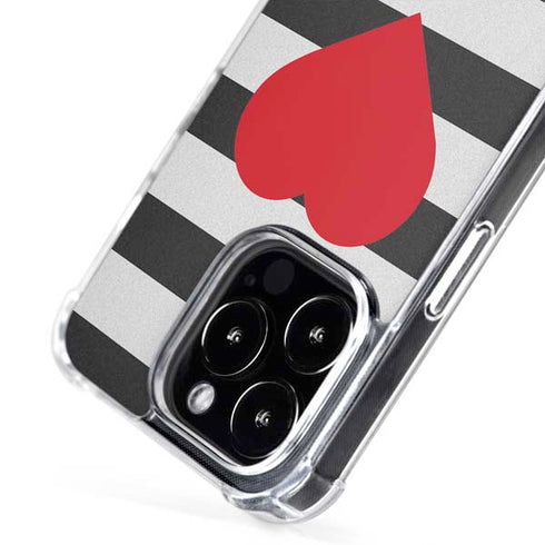 Black And White Striped Heart iPhone 16 Pro MagSafe Case